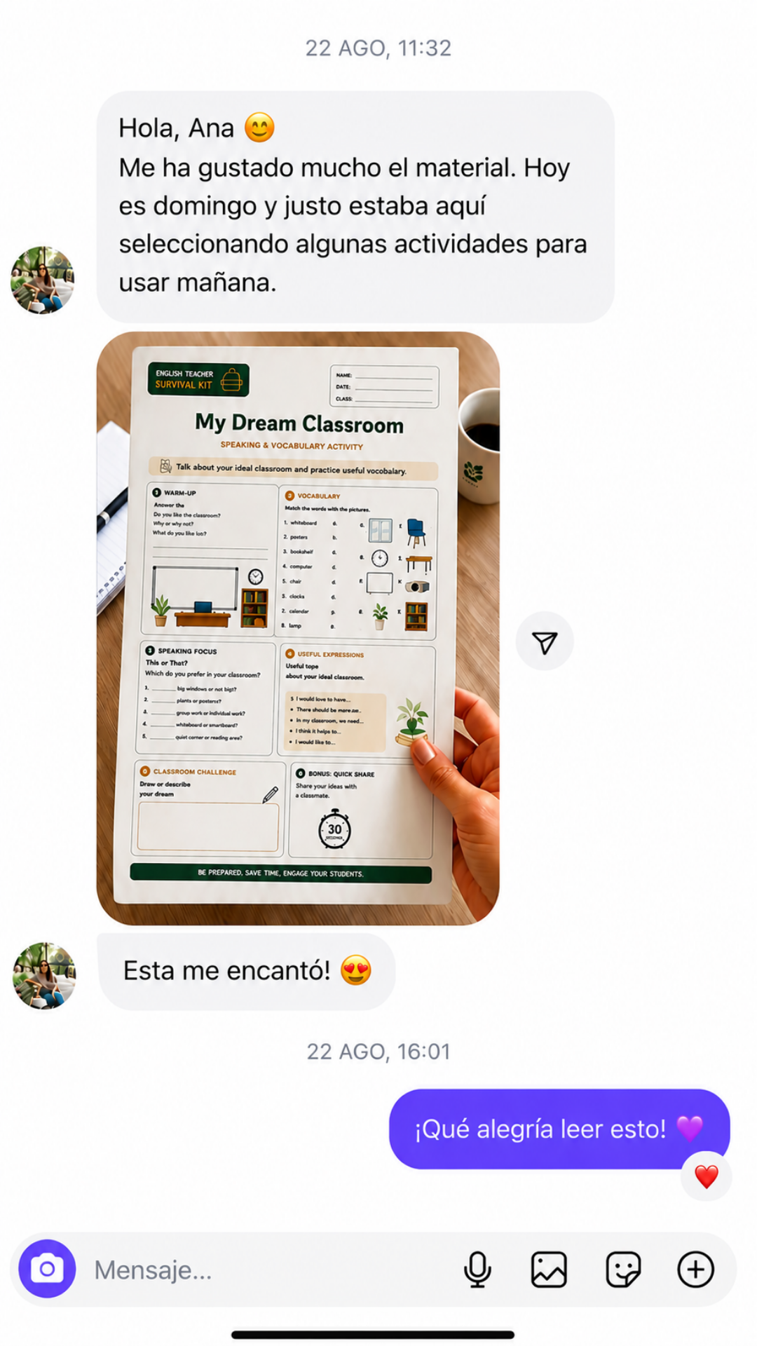 Opinión de una profesora sobre una actividad que le salvó la clase