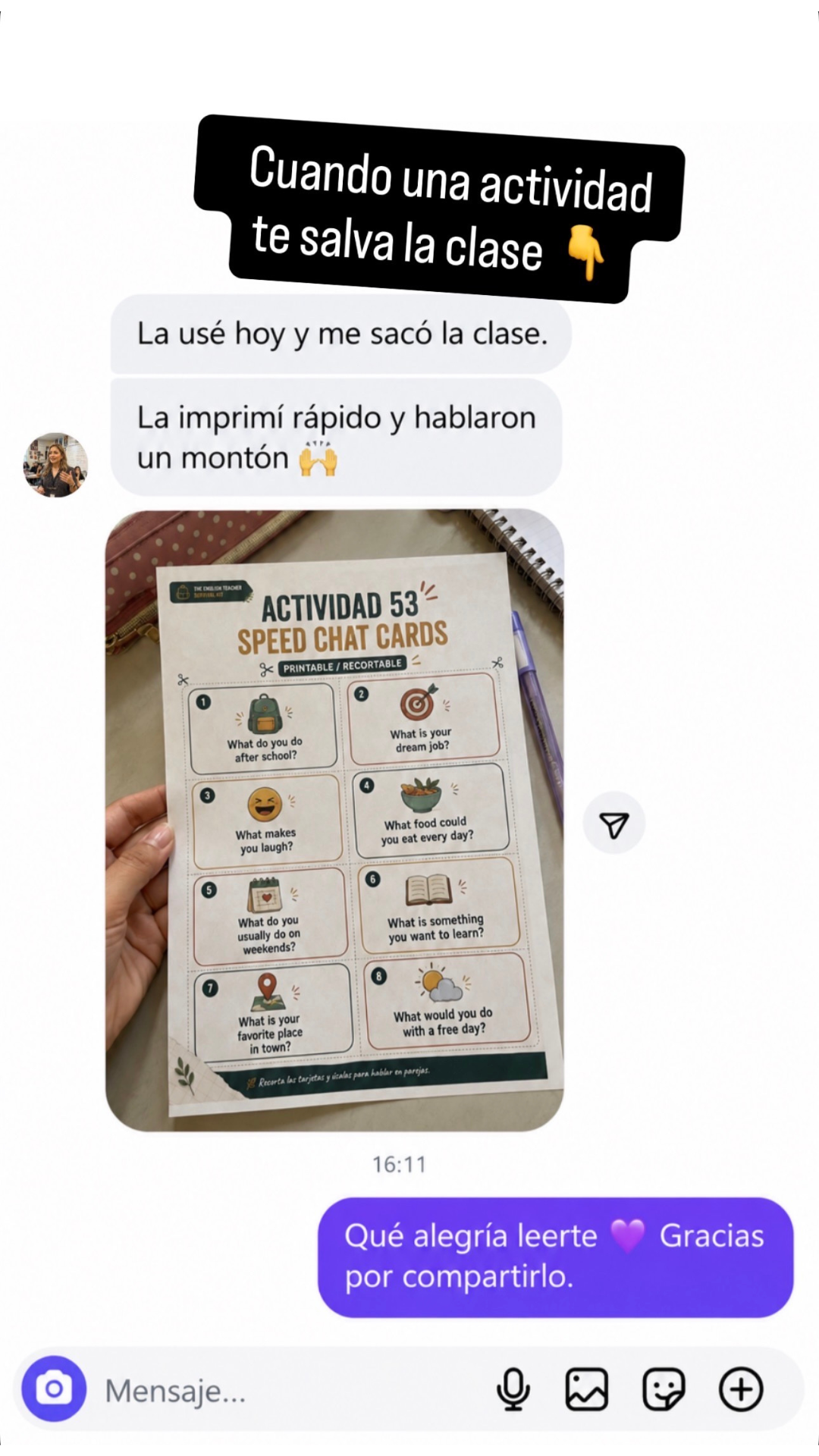 Opinión de una profesora que utilizó el material para no improvisar