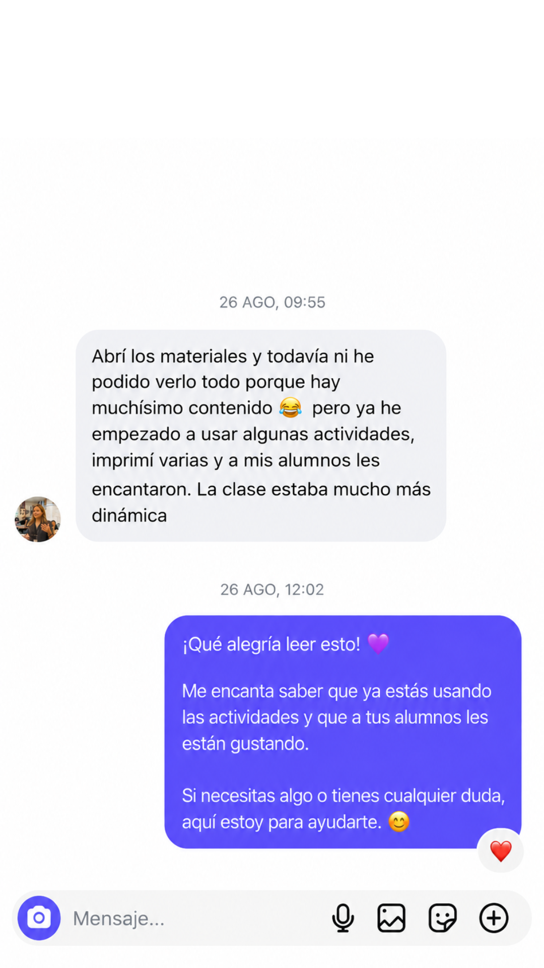 Opinión de una profesora sobre la variedad de actividades del material